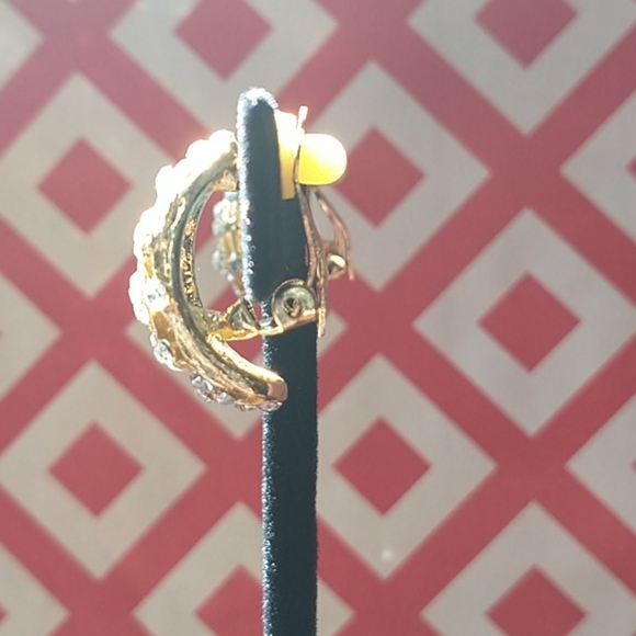 Gold toned and rhinestone clip-on earrings - Picture 2 of 4